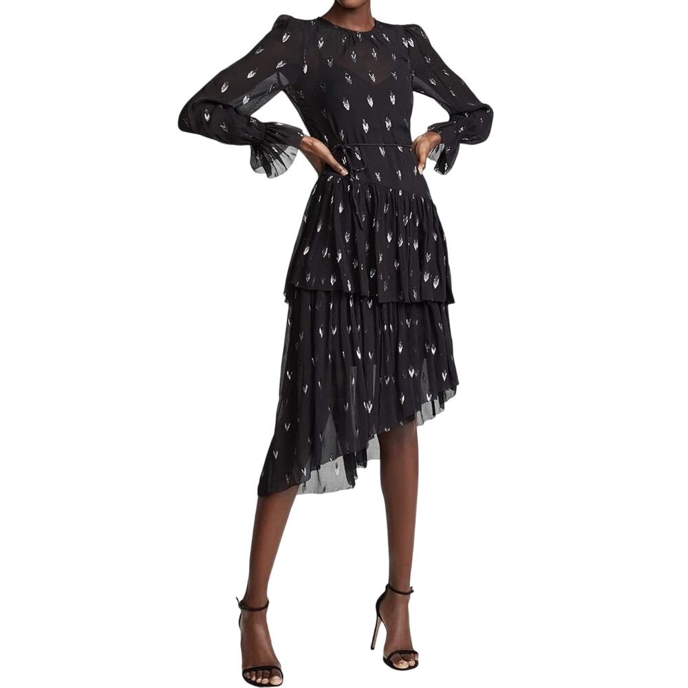 Joie Maylene Silk Dress Sz S Black Assymetrical Ruffles Whimsigoth Fairy Party